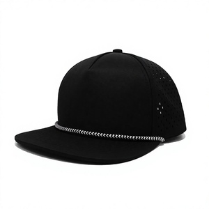 Wholesale Blank Rope Laser Cut Cap Structured 5 Panel Snapback Adjustable <b>Flat</b> Bill Baseball <b>Hat</b> Perforated Sports <b>Hat</b> OEM - Product Image 1