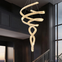Lustre en cristal moderne de luxe léger pour salon de villa duplex, et lustre long de luxe pour hall d'hôtel duplex et escalier creux