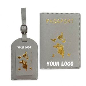 Ensemble de porte-passeport et étiquette de bagage en cuir PU avec logo doré personnalisé en usine - Product Image 1