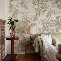 Wallpaper Dinding Motif Hewan Safari Hijau Vintage, Wallpaper Botani Hutan, Seni Art Deco, Dekorasi Rumah yang Dapat Disesuaikan, Kamar Tidur