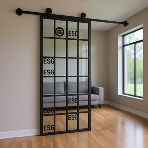 Porte coulissante en verre et aluminium ESG 29,9x80,7 pouces, design minimaliste intérieur noir, isolation phonique - Product Image 2