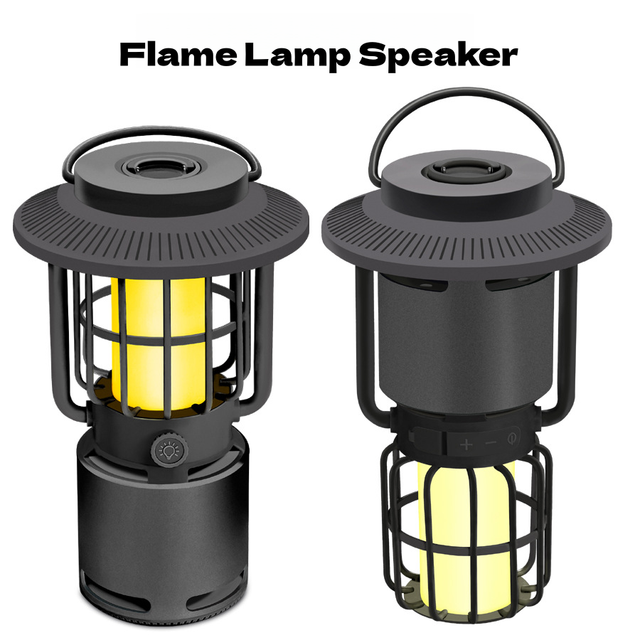 Outdoor Camping Waterproof Rechargeable for Speaker with Flame Light Up-and-Down Rotating Button Control 5-10W Output