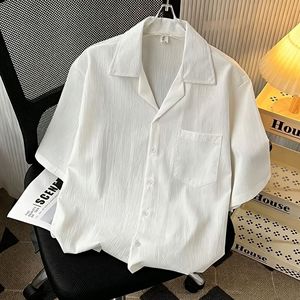 Men's Ice Silk Short Sleeve Shirt Turn-<b>down</b> Collar Loose Fit Summer Breathable Polyester/Cotton Dobby Fabric Leisure Top - Product Image 2