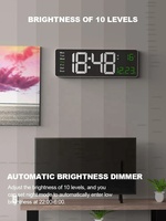 Horloge murale numérique électrique 16 pouces, grande horloge avec alarme, télécommande, température, double alarme, horloge LED lumineuse, design moderne