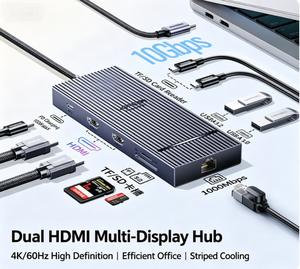 Base de Conexión USB-C 10 en 1, 4K60Hz, SD/TF, RJ45 Ethernet, 2 Puertos USB-A, 1 Puerto USB-A 3.0, 1 Puerto USB-C 100W PD, Concentrador USB de Alta Velocidad - Product Image 1