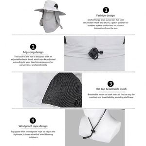 Custom Outdoor Unisex Wide Brim Quick Dry Sports <b>Cap</b> <b>Hiking</b> Fishing UV Protection 100% Polyester Bucket Hat With Face Cover - Product Image 2