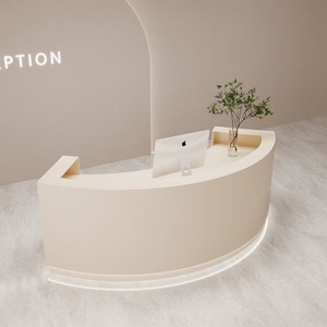 Modern Curved <b>Reception</b> <b>Counter</b> Desk with LED Base Cream White Half Round Front Desk for Beauty Salon Spa Retail Shop - Product Image 1