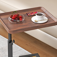 Table basse en bois portable et mobile de petite taille pour salon, appartement, table de chevet avec étagère de rangement et roulettes