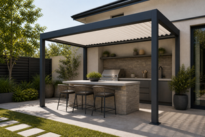 Pergola électrique à toit à persiennes en aluminium intelligent RK-C3 pour cuisine extérieure - Product Image 4