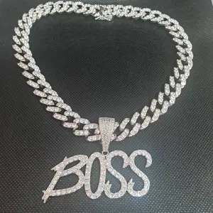 Kalung Hiphop Nama Kustom Perhiasan Kalung Liontin Alfabet Sesuai Pesanan Rantai Kalung Kuba