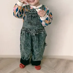 High Quality Fashion Casual Black Acid Wash Baby Boys Jeans Carpenter Overalls For Kids
