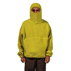 Sweat à capuche en molleton 100 % coton personnalisé avec masque en sherpa, nouvelle arrivée, col à capuche surdimensionné pour homme, pour l'hiver - Product Image 2
