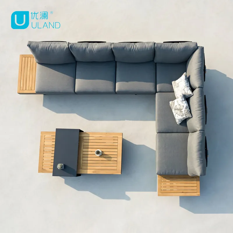 Uland Set Furnitur Aluminium Modern Sofa Taman Belakang Dapat Dikonversi Tahan Air untuk Sofa Luar Ruangan Teras Hotel