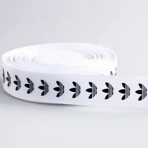 Custom Printed 2.5cm White Grosgrain Ribbon With Black Logo Ribbon Wholesale Decoration