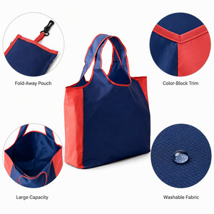 Bolsa de Mano Plegable con Logotipo Personalizado, Bolsa de Compras con Bloques de Color, Tela Lavable, Gran Capacidad, Asa de 28 cm, Uso Diario, Venta al Por Mayor - Product Image 3