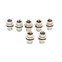 Connecteurs M12 étanches IP67 à montage sur panneau, contacts mâles en laiton plaqué or, options 2-12 broches, compatibles montage frontal sur PCB