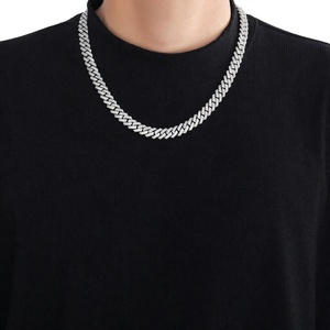 Cadena cubana de 10 mm con circonitas micro pavé de 2 filas, chapada en rodio sobre latón, joyería hip hop para aniversario - Product Image 2