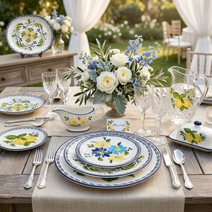 Juego de Platos de Cerámica Sicilianos al por Mayor, Vajilla de Porcelana Vintage con Calcomanía de Flores de Limón para Bodas, Restaurantes y Fiestas, Venta al por Menor - Product Image 2