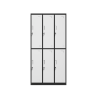 Armoire de rangement métallique à 6 portes et deux niveaux, noire et blanche, en acier, pour vêtements, pour employés, dortoirs et gymnases - Vente en gros usine
