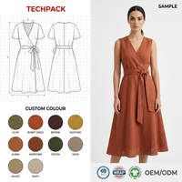 Robe mi-longue vintage rétro en coton biologique et lin vert sauge pour femme, avec col à revers et boutons, certifiée GRS, service OEM