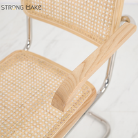 Fauteuil d'appoint moderne en bois style Mid-Century pour restaurant, café, avec dossier en rotin tressé, pour salle à manger