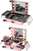 Valise de Maquillage Professionnelle Durable avec Miroir LED, Table de Maquillage Portable sur Roulettes pour Artistes