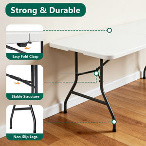 Table pliante d'extérieur blanche avec coussin imperméable pour événements, repas, parcs, hôtels, chambres, cuisines, halls extérieurs - Product Image 6