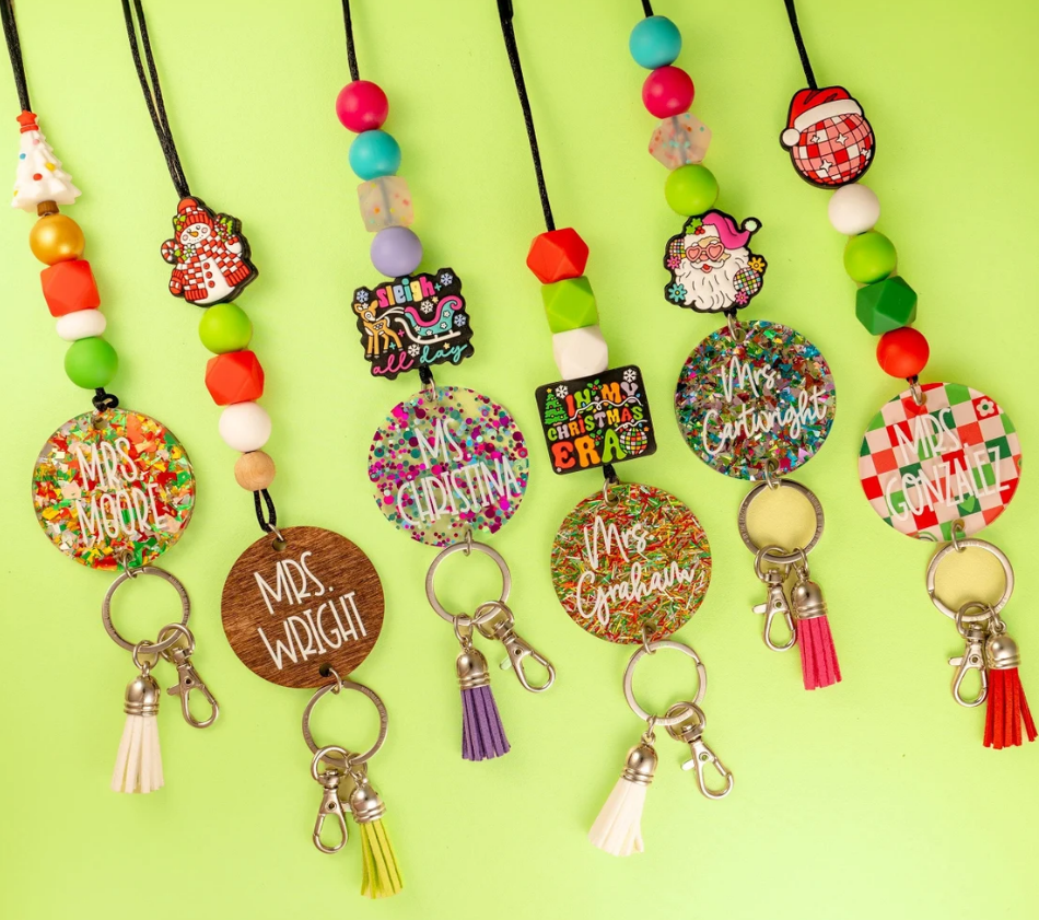 Custom Silicone Beaded Breakaway Boho Plant Daisy Lanyard Succulent Bead Lanyard Teacher Appreciation Gift