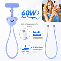 Cable de Carga Rápida Australia Koala de 60W, Cable de Datos Tipo C a C con Correa Anticaídas y Antirrobo para Laptop y Teléfono
