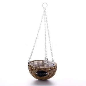 Decorazione esterna naturale rotondo tessuto a mano giardino vaso <span class=keywords><strong>di</strong></span> <span class=keywords><strong>fiori</strong></span> <span class=keywords><strong>di</strong></span> <span class=keywords><strong>vimini</strong></span> appeso cesto <span class=keywords><strong>con</strong></span> rivestimento in plastica - Product Image 4