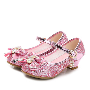 2025 nouvelles filles Style coréen à talons hauts princesse chaussures de danse sans lacet Sequin Performance chaussures en cuir inspiré par Frozen - Product Image 5