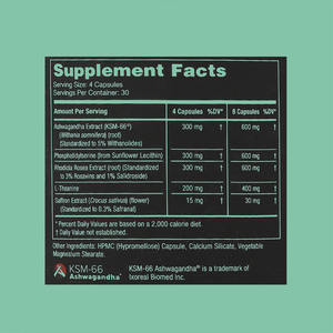 Cápsulas Calm de Marca Privada, 60 Cápsulas con Ashwagandha, Fosfatidilserina, Rhodiola Rosea - Product Image 2