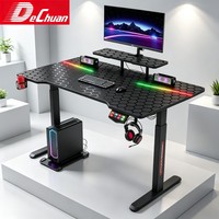 Bureau d'ordinateur ergonomique haut de gamme réglable en hauteur avec support d'écran texturé hexagonal et concentrateur RGB