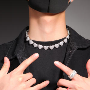 Unisex Trendy Hip Hop 15mmBling Iced AAA Zirkon Rhodium 18 Karat vergoldet Herz gepflastert kubanischen Armband Zirkon Link Halskette Ketten - Product Image 4