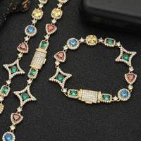 Kleurrijke CZ Star Heart Choker ketting armband set Hip Hop messing sieraden Unisex Streetwear Party Club accessoires