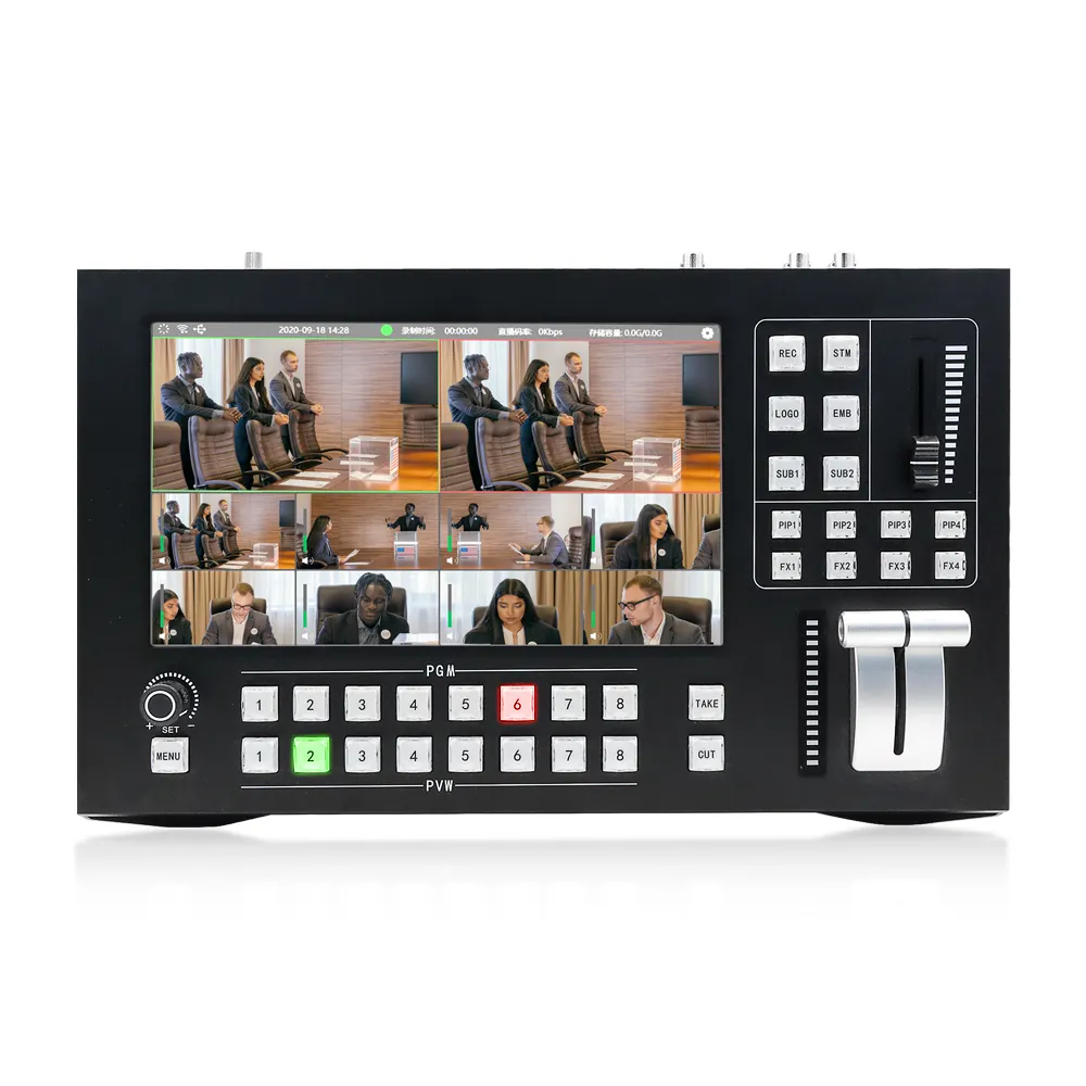 Mezclador de estudio de vídeo en vivo, 8 canales de entrada, FHD, Control de vídeo en vivo, conmutador con SDI IP, salida de retransmisión de vídeo/entrada