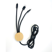 Kabel USB 3-in-1 Anyaman Nilon LED Glow dari Kayu Bambu Ramah Lingkungan Grosir, Pengisian Cepat 1 ke 3, LOGO Kustom, Hadiah Pameran