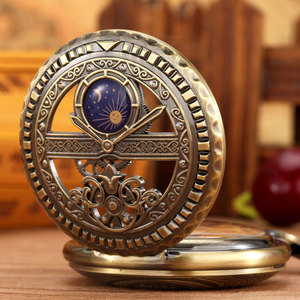 Antiguo Vintage Hollow Blue Moon Star Steampunk Skeleton Reloj de bolsillo mecánico para hombres Diseño de cuerda manual - Product Image 5