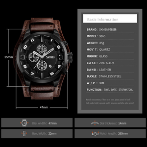 SKMEI men's square chronograph watch Luxury stainless steel wristwatch Black dial with <b>date</b> 30M waterproof quartz watch - Product Image 3