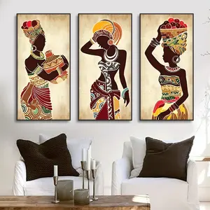 Set di 3 Dipinti su Tela di Donne Africane Etniche, <span class=keywords><strong>Stampe</strong></span> <span class=keywords><strong>Vintage</strong></span> di Figure per Decorazione Murale di Soggiorno e Casa - Product Image 2