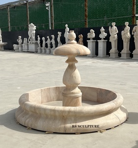 Grande fontaine en marbre beige sculptée à la main pour jardin extérieur, piscine, 3 niveaux - Product Image 5