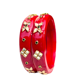 <b>Red</b> Glossy Handcrafted Lac Bangles with Mirror Work Traditional Ethnic Jewelry Collection for Weddings Festivals and Party Wear - Product Image 5