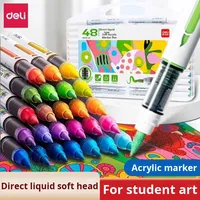Ensemble de marqueurs acryliques liquides à pointe droite Deli, couleurs variées, stylo à dessin à tête souple, cadeau de Noël pour étudiants, art