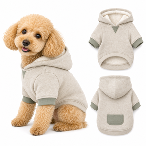 Suéter para perro con capucha y bolsillos, forrado con forro polar grueso, ropa para mascotas, suéter cálido con puños de contraste. - Product Image 1