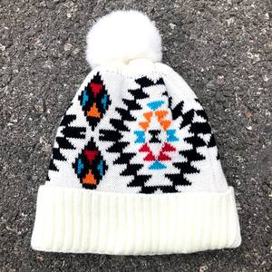 Inverno donna caldo cappello lavorato a maglia piega Hairball <span class=keywords><strong>Aztec</strong></span> berretti - Product Image 2