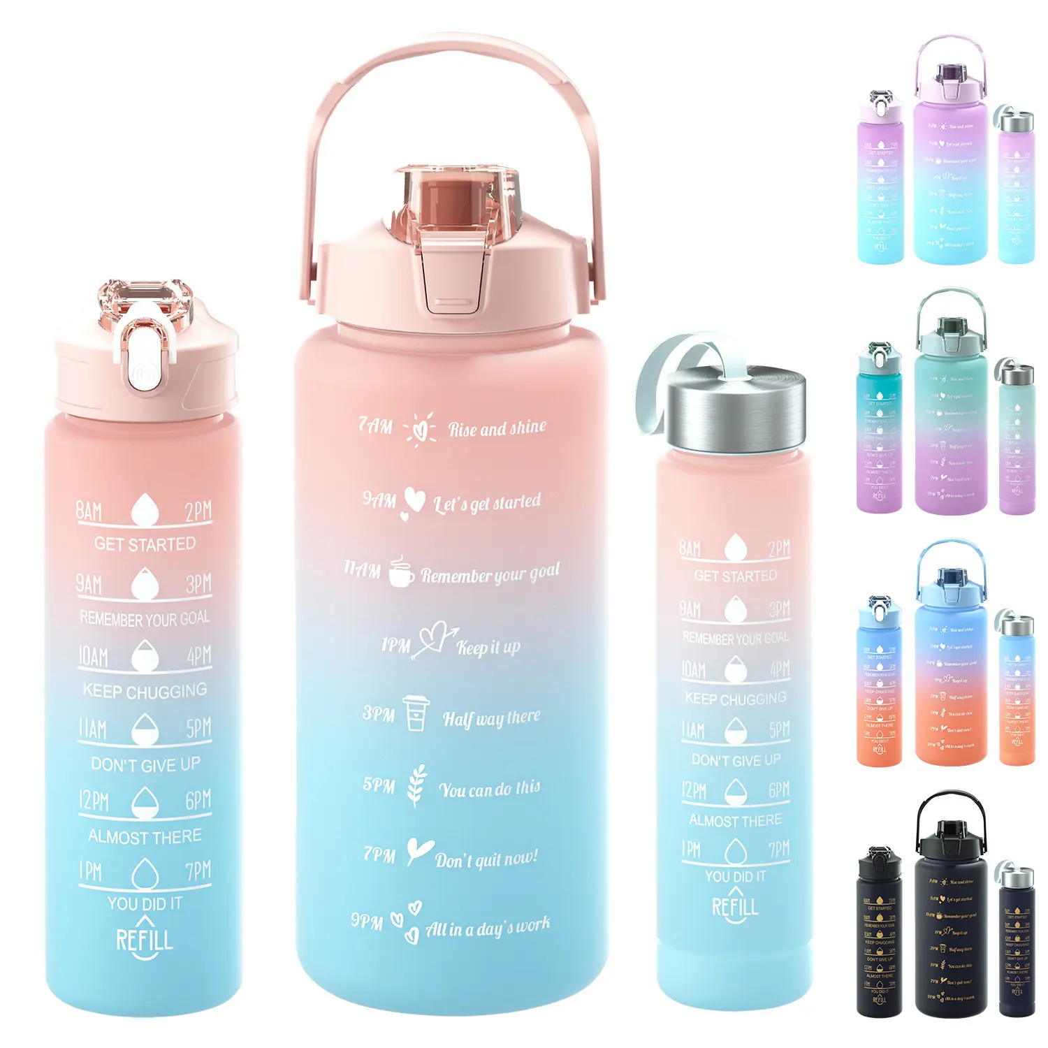 3 In 1 takım 2L değişen renk açık 64oz içecek fincan spor motivasyon BPA ücretsiz spor su şişesi taşınabilir kullanımlık fincan