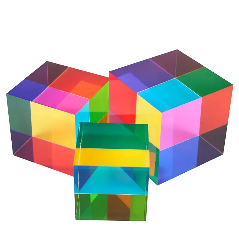 Masaüstü dekorasyon karıştırma renk küp bilimsel için 2 inç renkli akrilik küp prizma ve çocuk için eğitici oyuncak hediye