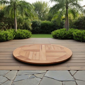 Solid Teak Wood Rotating <b>Table</b> Disk Outdoor Furniture <b>Brown</b> Rustic Design - Product Image 2