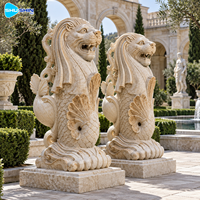 Sculpture classique de lion gardien en marbre, paire de chiens Foo sculptés à la main en pierre, statues d'entrée durables pour villa, jardin, cour