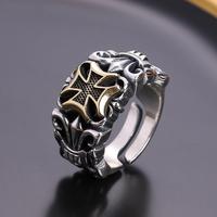 Bijoux de mode personnalisés, bague rétro ajustable en croix en acier inoxydable argenté pour hommes